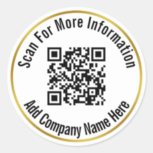Business Black White Gold QR Code Text Template Classic Round Sticker