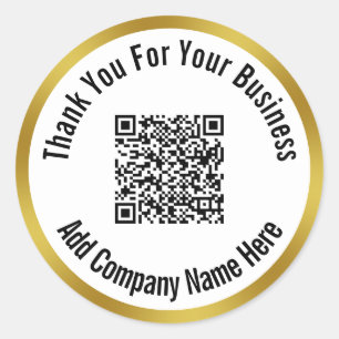 Business Black White & Gold Thank You QR Code  Classic Round Sticker