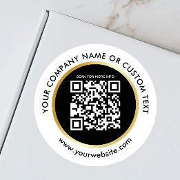 Business Black White Gold Website QR Code Shipping Classic Round Sticker