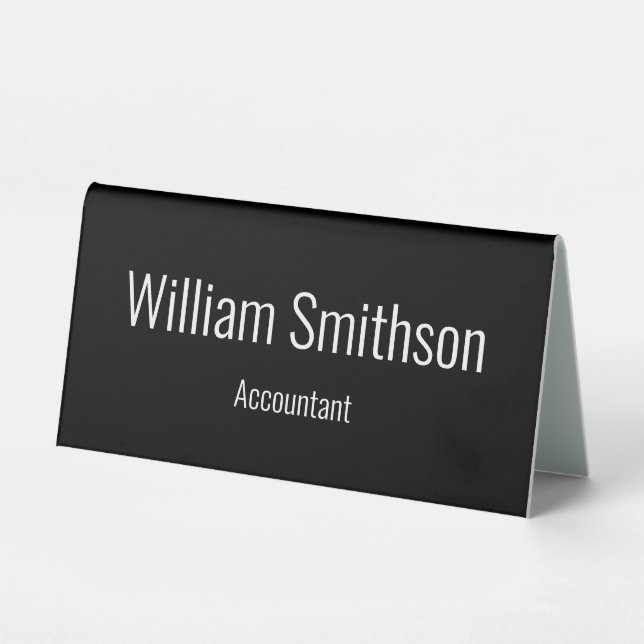 Business Black White Job Title Nameplate Template (Front)