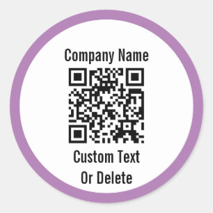 Business Black White Lavender QR Code Company Name Classic Round Sticker
