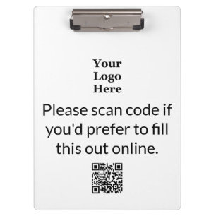 Business Black White Logo Scan QR Code to Complete Clipboard
