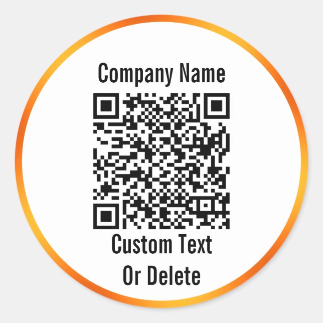 Business Black White Orange QR Code Company Name Classic Round Sticker (Front)