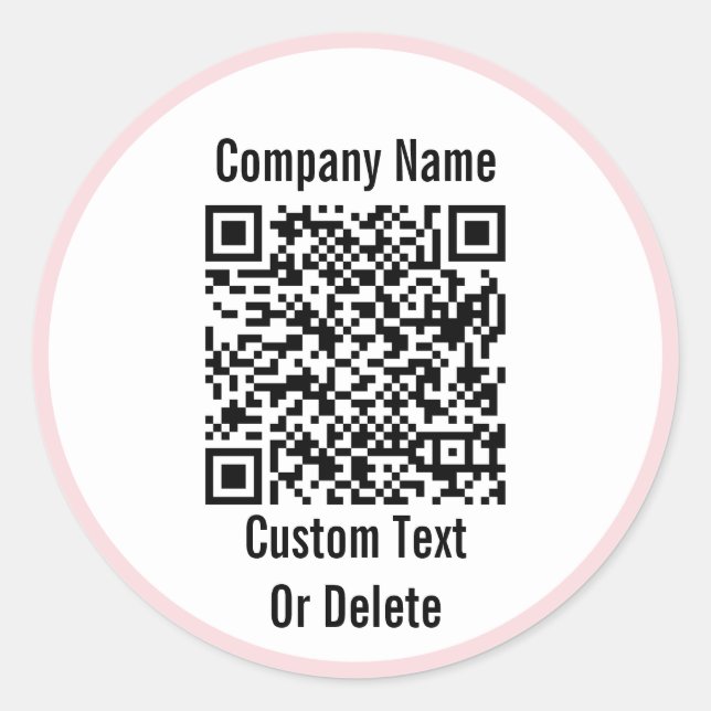 Business Black White Pale Pink QR Code Your Text Classic Round Sticker (Front)