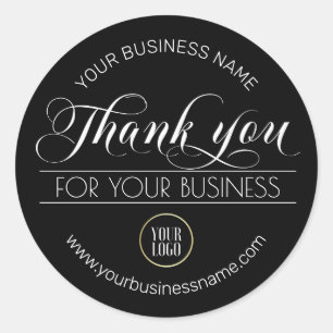 Business Black White Thank You   add your LOGO Classic Round Sticker