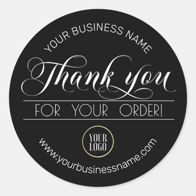 Business Black White Thank You Order | add LOGO Classic Round Sticker (Front)