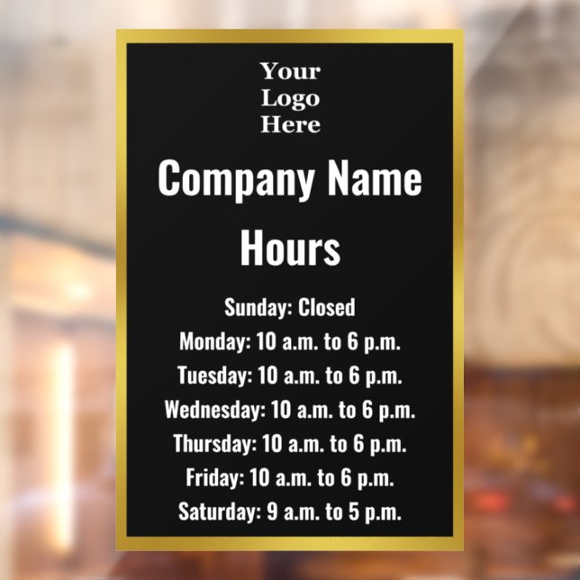 Business Black White Your Logo Hours of Operation Window Cling (Sheet 2)