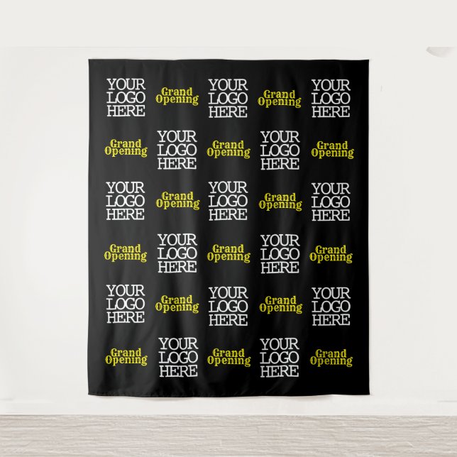 Business Black Yellow Grand Opening Logo Tapestry (Front)