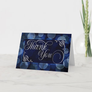 Business Blue Bokeh Blank Thank You Card