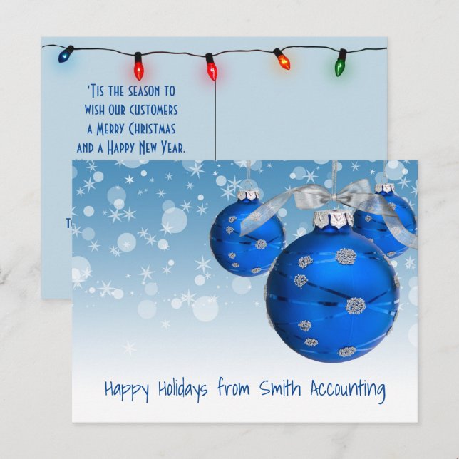 Business Blue Christmas Ornament  Holiday Postcard (Front/Back)