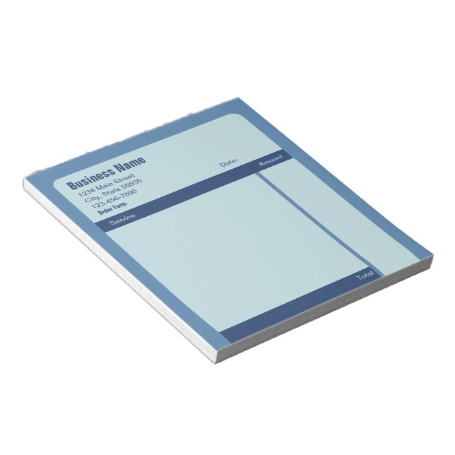 Business Blue Company Name Address Order Form Notepad (Angled)