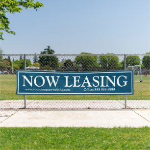 Business Blue White Now Leasing Website Phone Banner