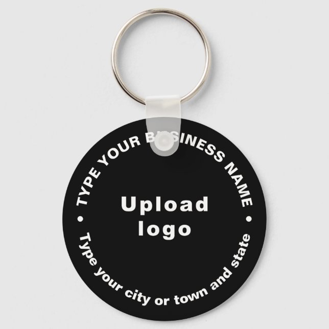Business Brand Black Round Keychain (Front)