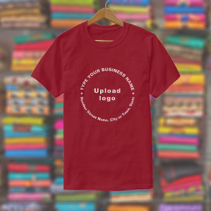 Business Brand in Round Pattern Text on Maroon T-Shirt