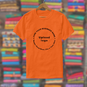 Business Brand in Round Pattern Text on Orange T-Shirt