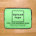 Business Brand Light Green Laptop Sleeve<br><div class="desc">Customisable laptop sleeve that you use to build brand name awareness. Contents are your business logo, business or company name, address and phone number. Design is dark green texts on light green background. Please check the appearance after uploading logo and typing texts. If the appearance is pleasing to you, you...</div>