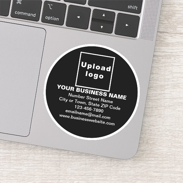 Business Brand on Black Round Vinyl Sticker (Detail)