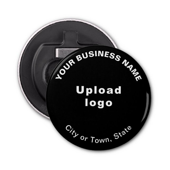 Business Brand on Black Small Round Bottle Opener (Front)