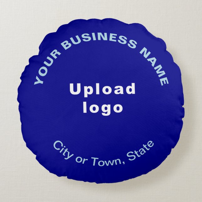 Business Brand on Blue Round Throw Pillow (Front)