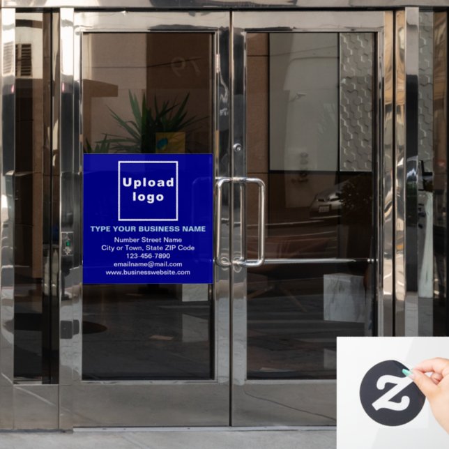 Business Brand on Blue Square Window Cling (Office Door)