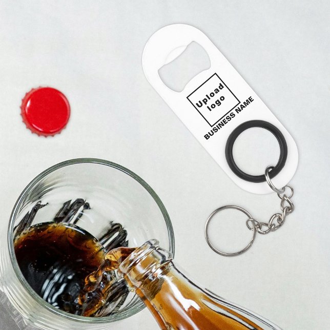 Business Brand on Bottle Opener With Keychain (Your business name and logo on white bottle opener with keychain.)
