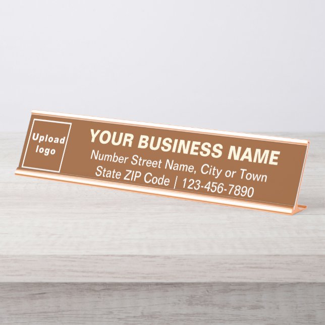 Business Brand on Brown Long Desk Name Plate (Front)