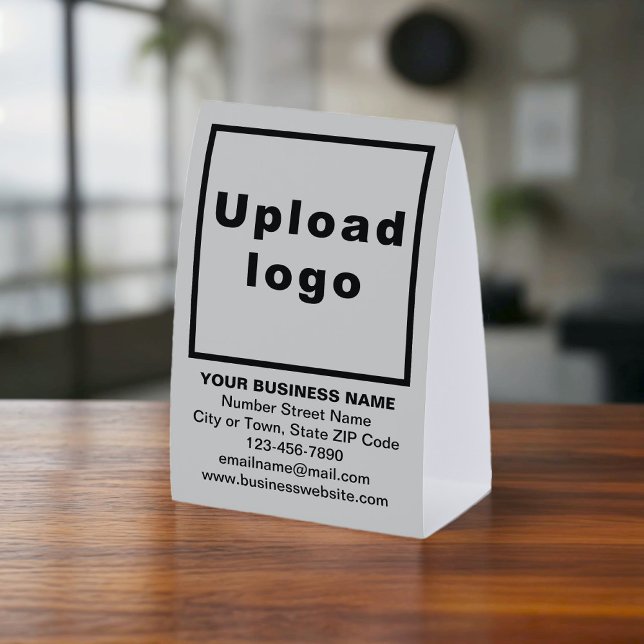 Business Brand on Gray Tent Style Paper Table Sign (Gray paper table sign tent style with your business brand)