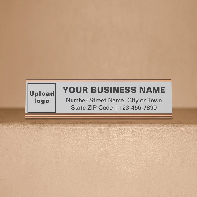 Business Brand on Grey Standard Desk Name Plate (Creator Uploaded)