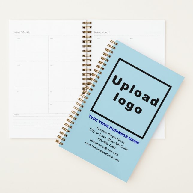 Business Brand on Light Blue Cover of Planner (Display)