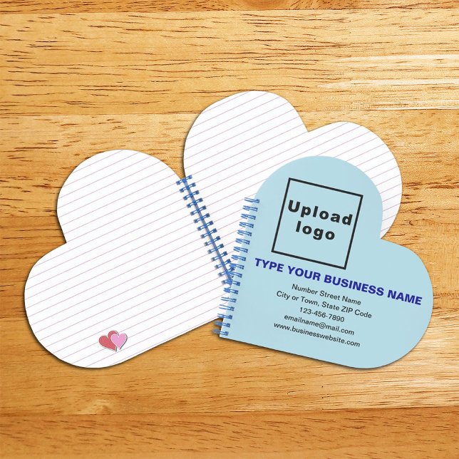 Business Brand on Light Blue Heart Shape Spiral Notebook (Build brand name awareness. Your business brand on light blue heart shape spiral notebook.)