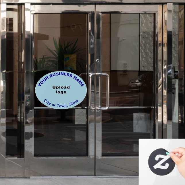 Business Brand on Light Blue Oval Shape Window Cling (Office Door)