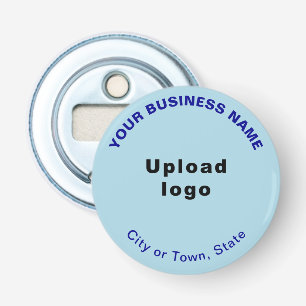 Business Brand on Light Blue Small Round Bottle Opener