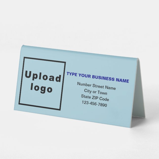 Business Brand on Light Blue Small Table Sign (Front)