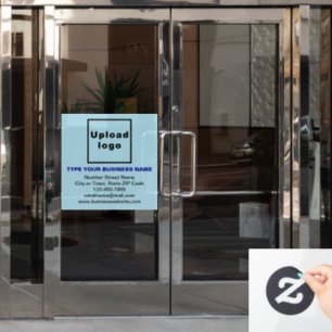 Business Brand on Light Blue Square Window Cling