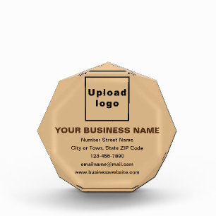 Business Brand on Light Brown Octagon Shape Photo Block