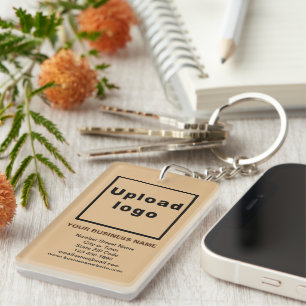 Business Brand on Light Brown Rectangle Acrylic Key Ring