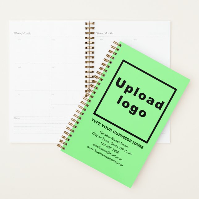 Business Brand on Light Green Cover of Planner (Display)