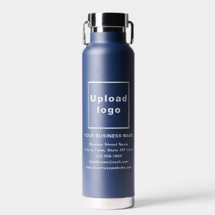 Business Brand on Navy Blue Insulated Water Bottle