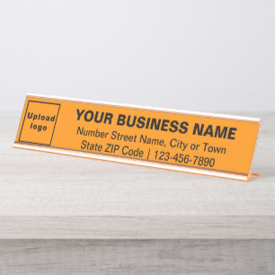 Business Brand on Orange Colour Long Desk Name Plate