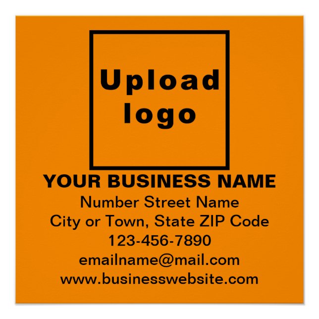 Business Brand on Orange Colour Square Glossy Poster (Front)