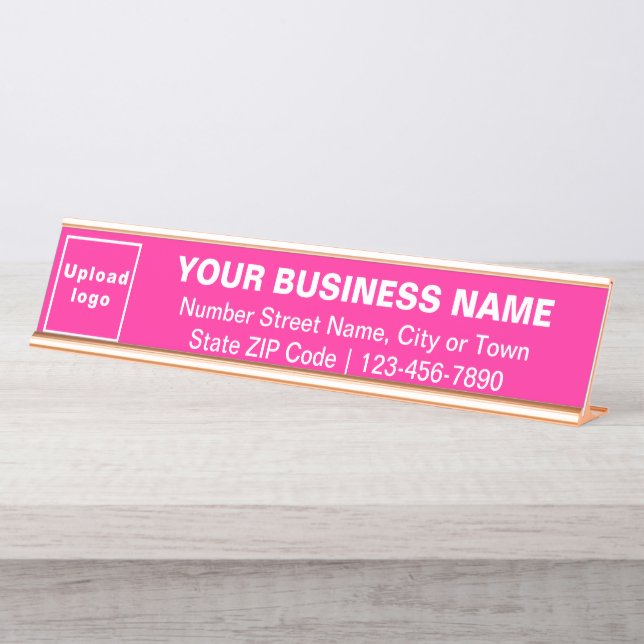 Business Brand on Pink Long Desk Name Plate (Front)