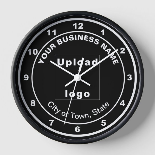 Business Brand on Round Black Wooden Frame Clock (Front)