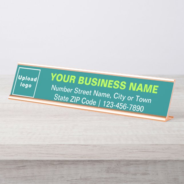 Business Brand on Teal Green Long Desk Name Plate (Front)
