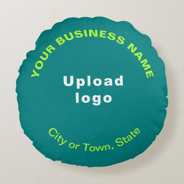 Business Brand on Teal Green Round Throw Pillow (Front)