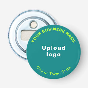 Business Brand on Teal Green Small Round Bottle Opener