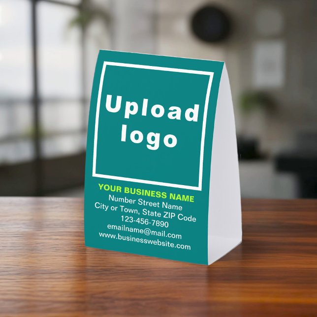 Business Brand on Teal Green Tent Style Table Sign (Teal green paper table sign tent style with your business brand)