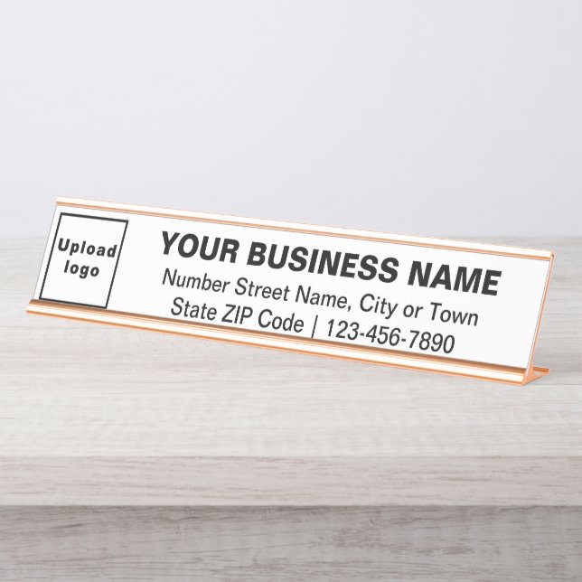 Business Brand on White Long Desk Name Plate (Front)