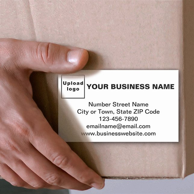 Business Brand on White Rectangle Sticker (Business brand on white rectangle sticker on cartoon box. Sticker as packaging material accessory.)