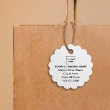 Business Brand on White Scalloped Round Shape Tag