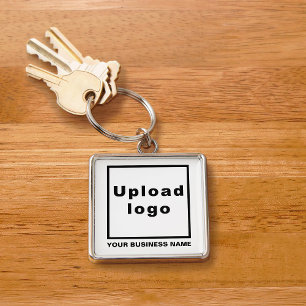 Business Brand on White Square Premium Keychain